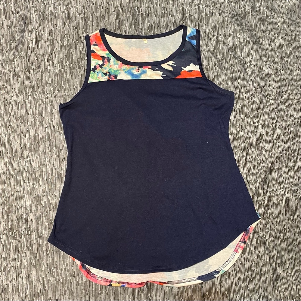 Floral Art Tank-Navy Blue and Floral Size Medium